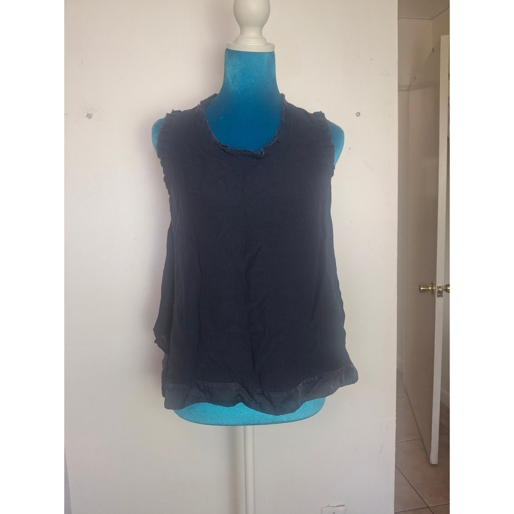 Twinset Simona Barbieri Navy Blue Sleeveless Raw Edge Top Satin Trim IT 46 US L